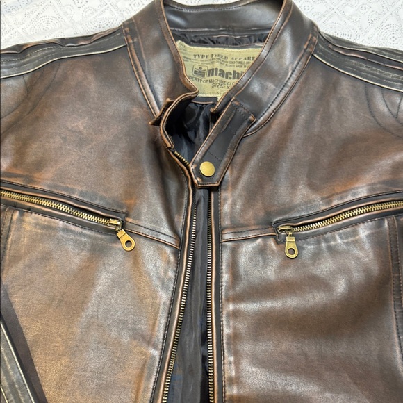 Machine Type Field Apparel Mens Faux Leather Brown Jacket Coat Size XL - Picture 5 of 9
